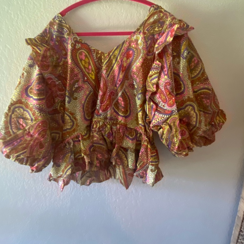 Love the Label Ruffles Abstract Blouse sz large - Picture 6 of 10
